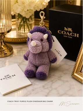 NEW Coach Rexy 10th Anniversary Trixy Purple Plush Dinosaur Bag Charm CEG49 NWT